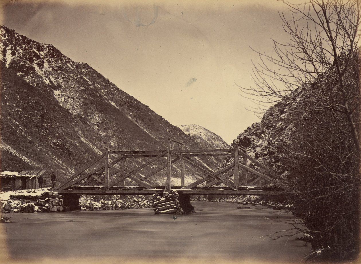 Plaat 42. Mormon Turnpike Bridge, monding van Weber Canon,1869 (foto) door Andrew Joseph Russell