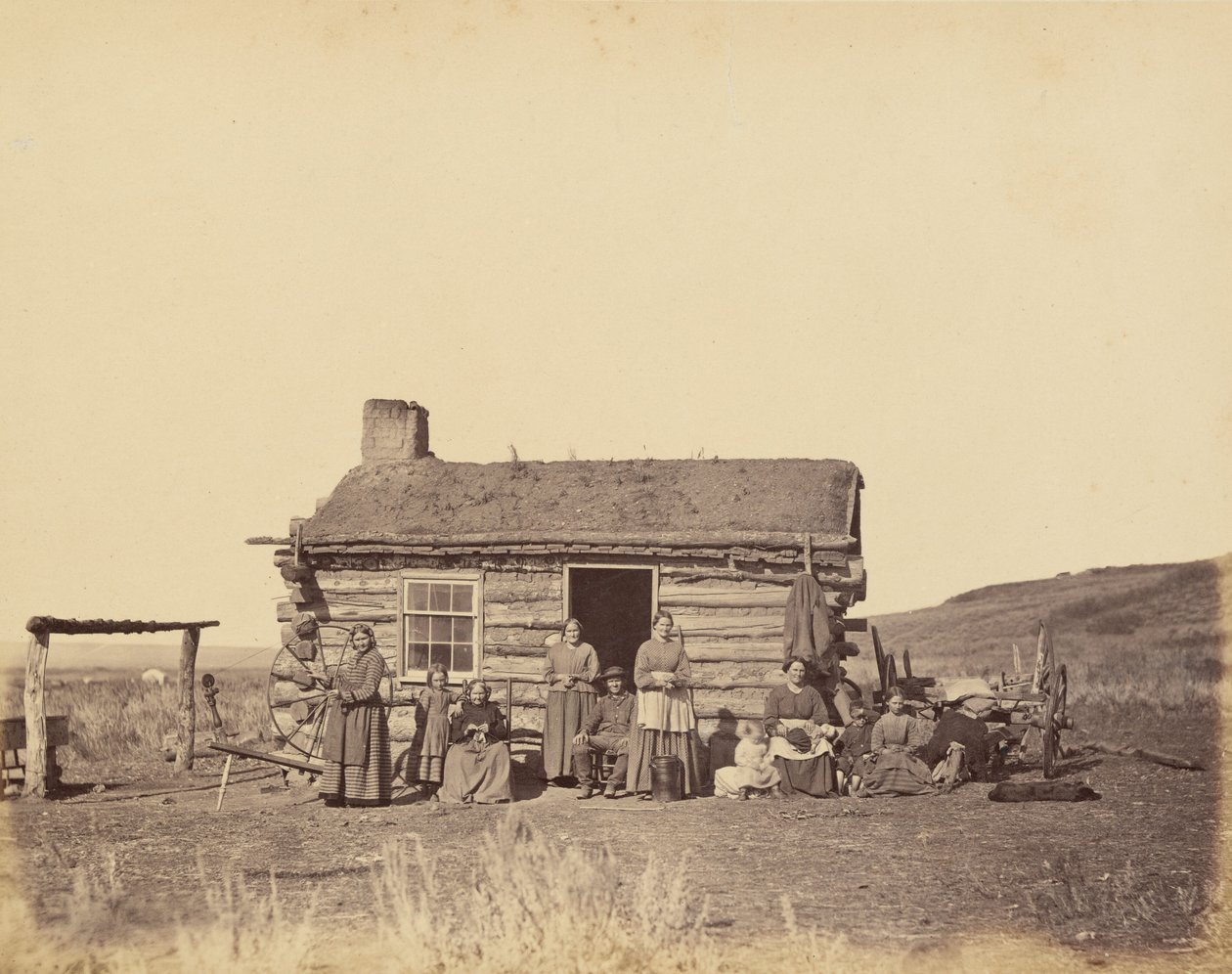 Plaat 48. Mormoonse familie, Great Salt Lake Valley,1869 (foto) door Andrew Joseph Russell