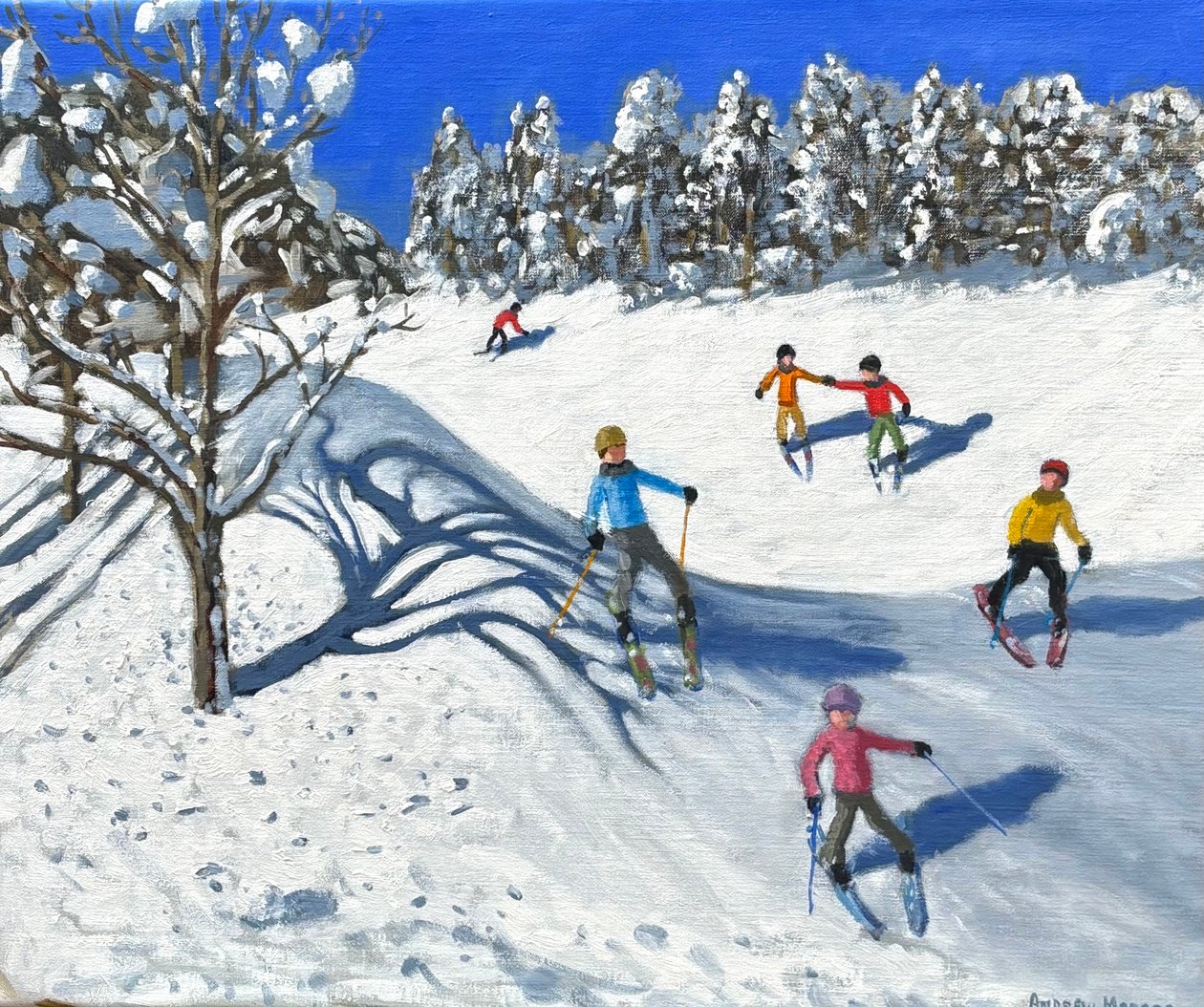 Kerst skiën in Les Arcs (olieverfschilderij) door Andrew Macara