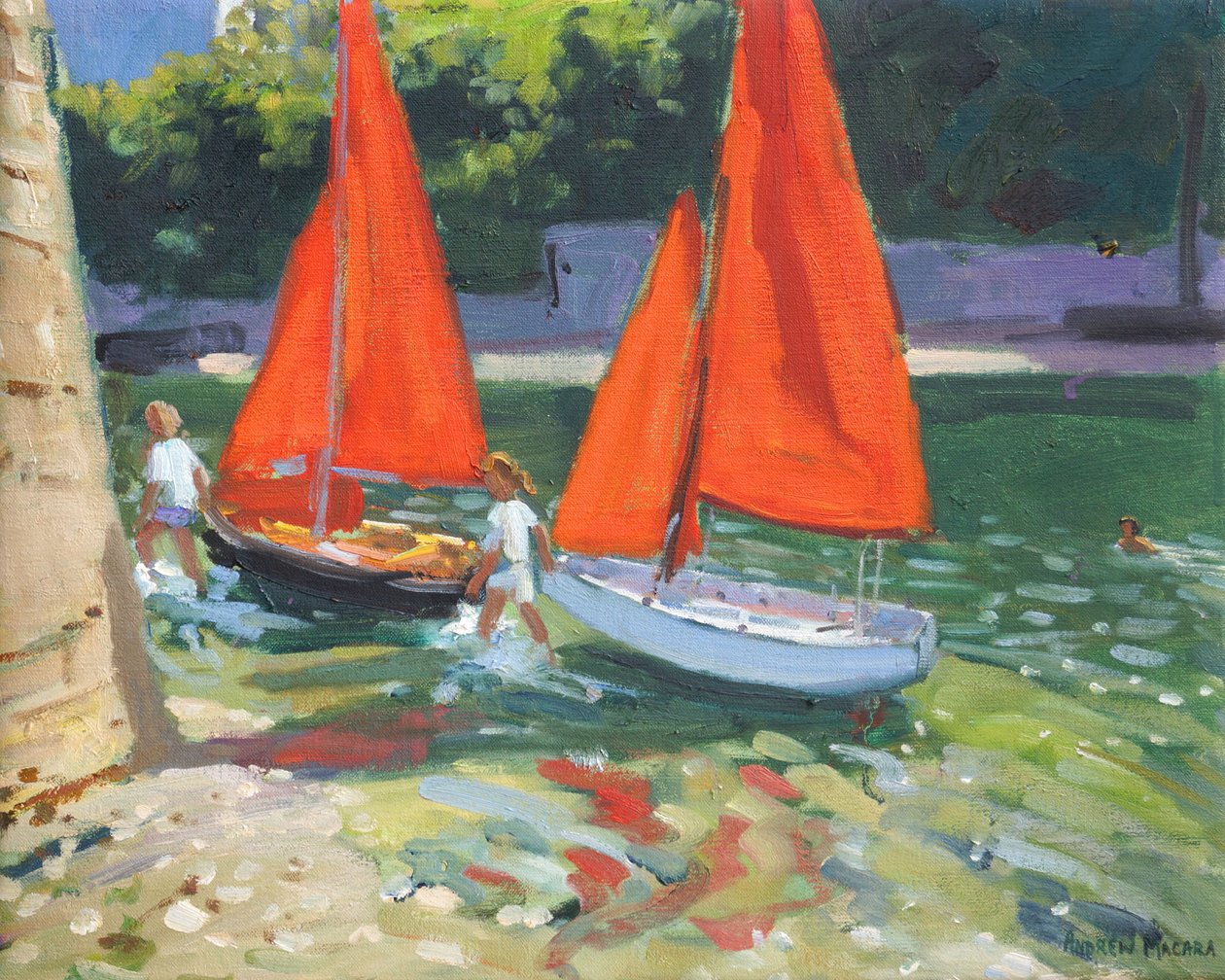 Meisjes met zeilboten Looe, 2014 door Andrew Macara