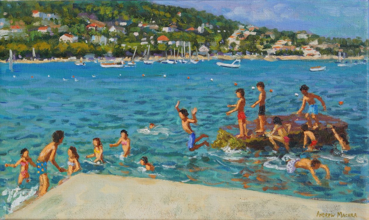 Van de rotsen springen; Cinque Terre, Positano, Italië, 2000 door Andrew Macara