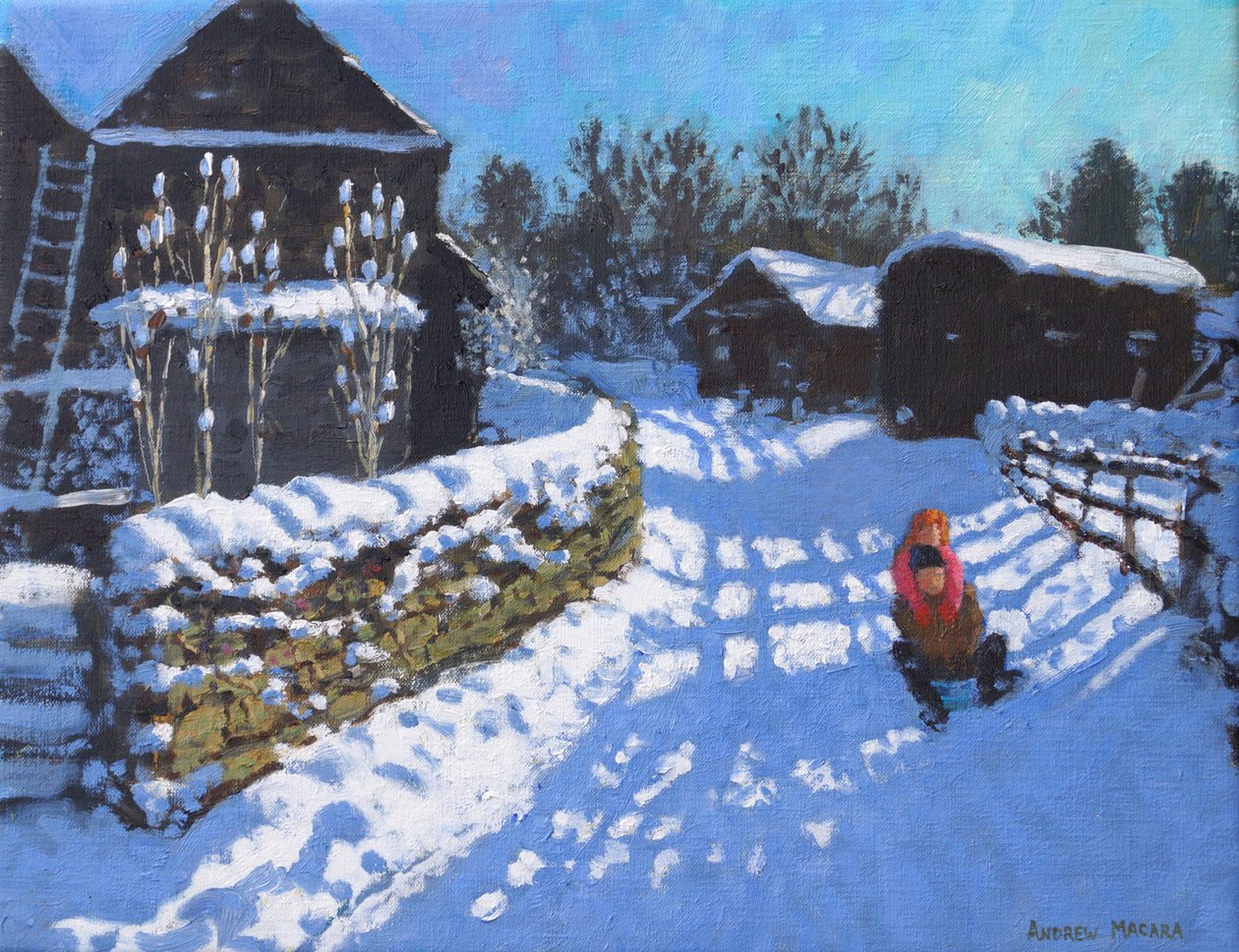 Sleeën, nabij Wintercroft Lane nabij Dovedale en Thorpe. Ashbourne, 2021 door Andrew Macara