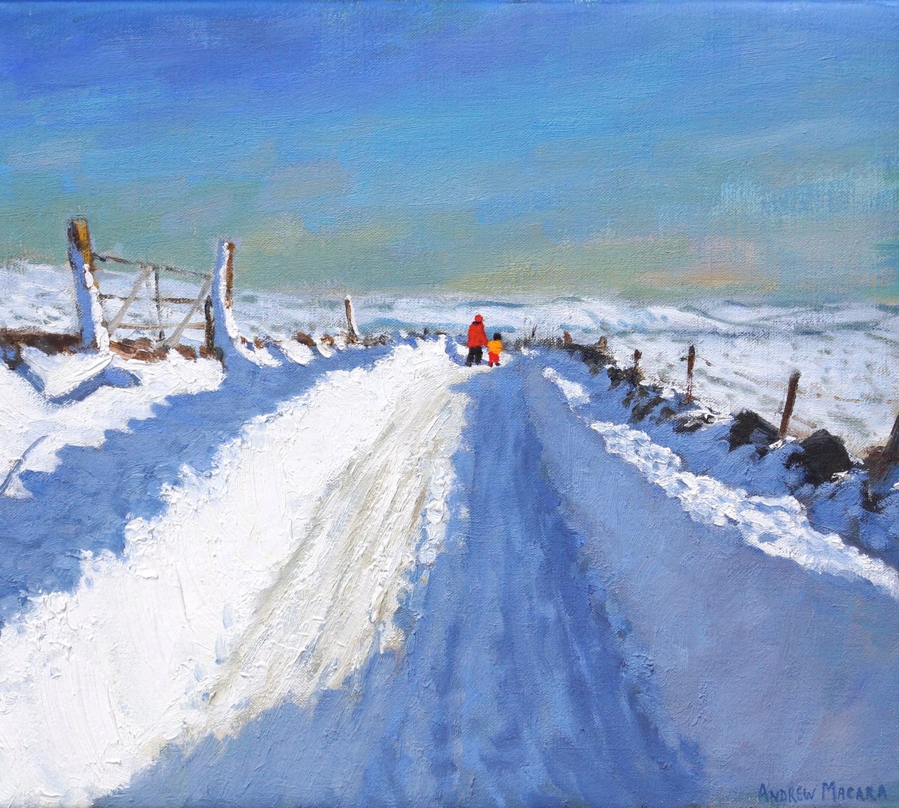 Sneeuwgeruimde weg, Derbyshire Peak District, 2019 door Andrew Macara
