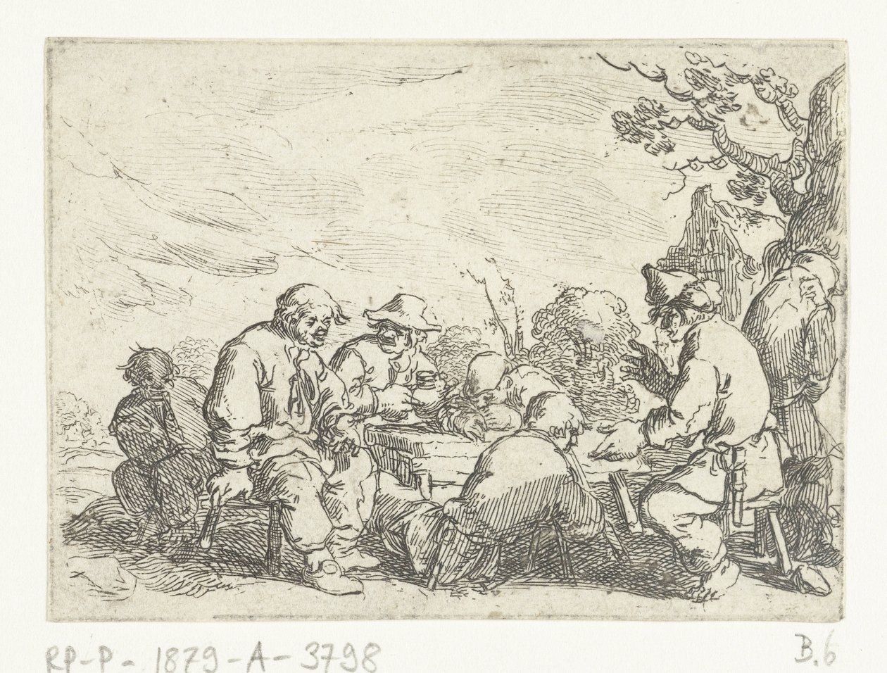 Drinkende boeren aan een tafel door Andries Both