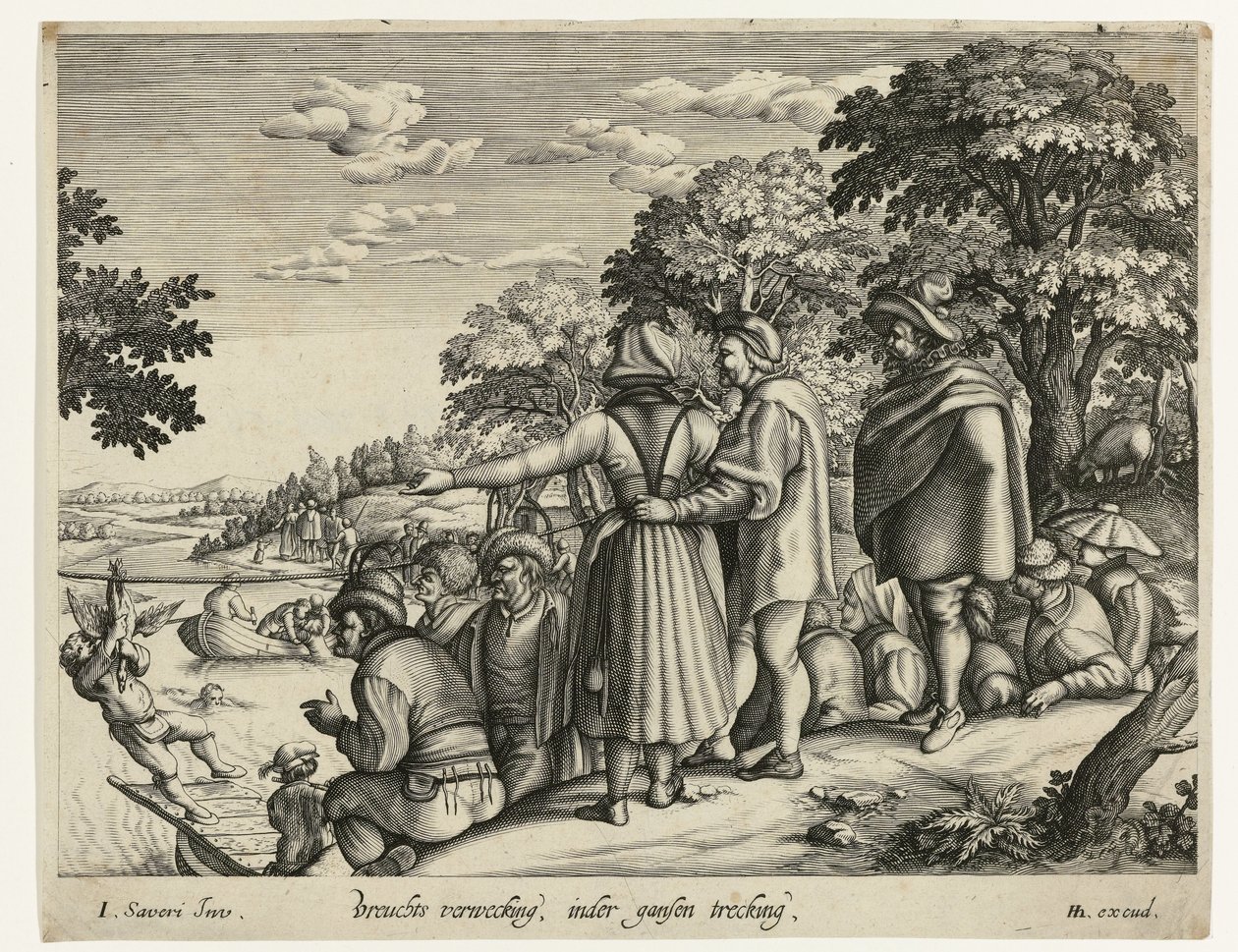 Gans trekken door Andries Jacobsz. Stock