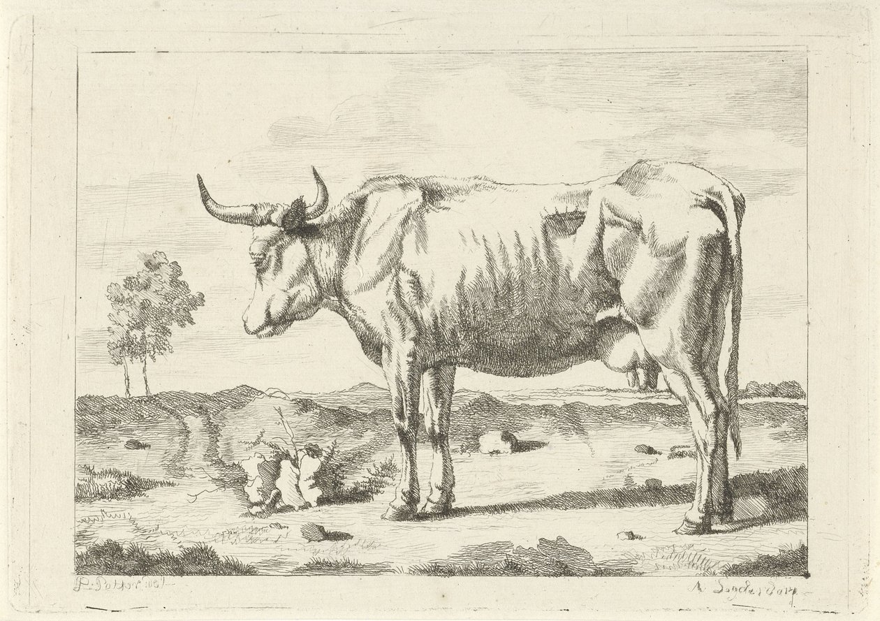 Koe in de weide door Andries Leijerdorp