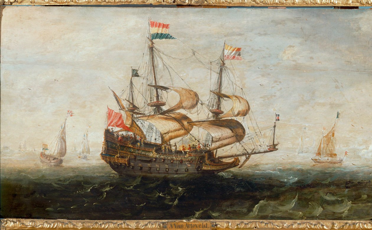 Nederlands schip (olieverf op doek) door Andries van Eertvelt