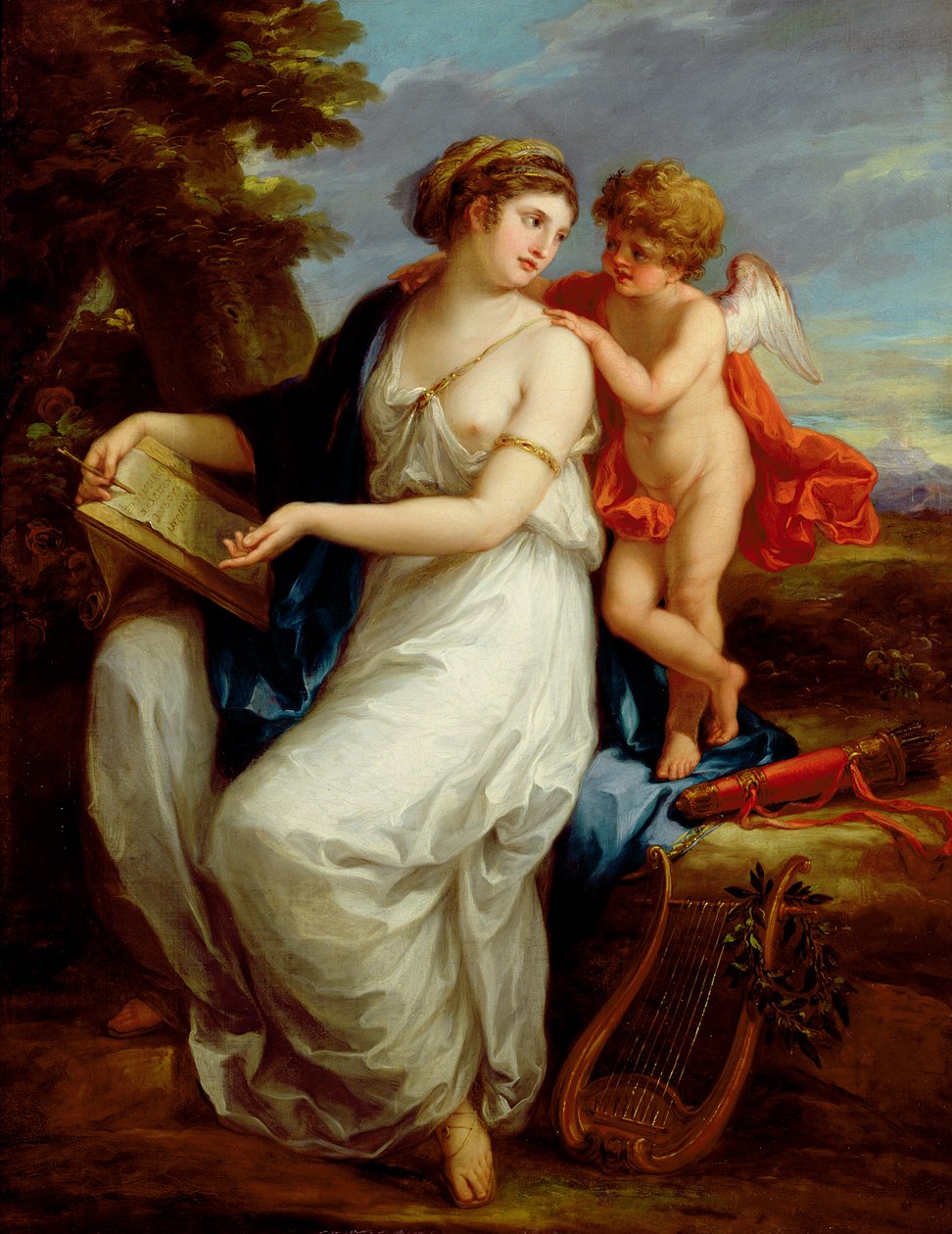 Erato, de Muze van de Lyrische Poëzie met een putto door Angelica Kauffmann