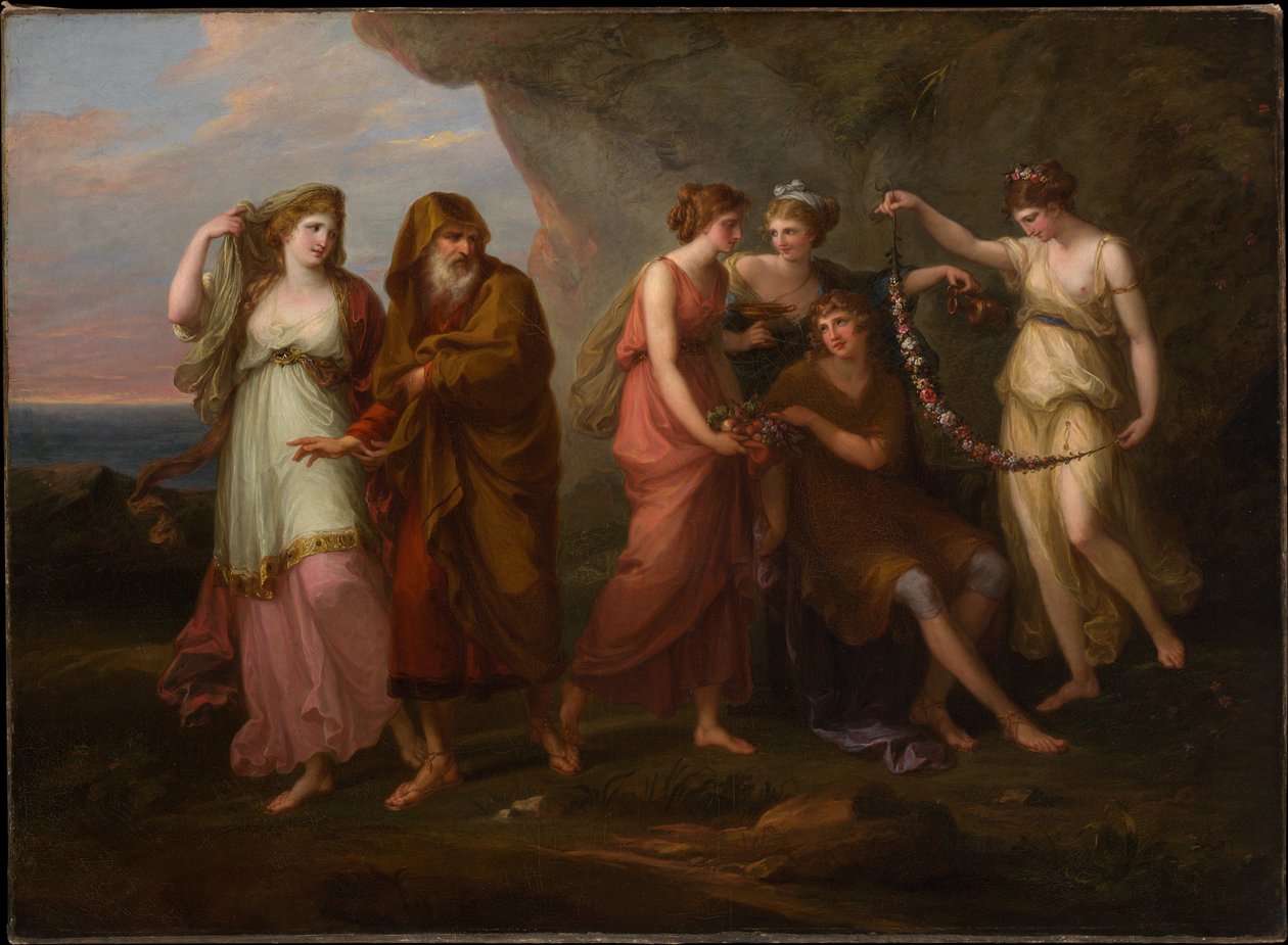 Telemachos en de nimfen van Calypso door Angelica Kauffmann