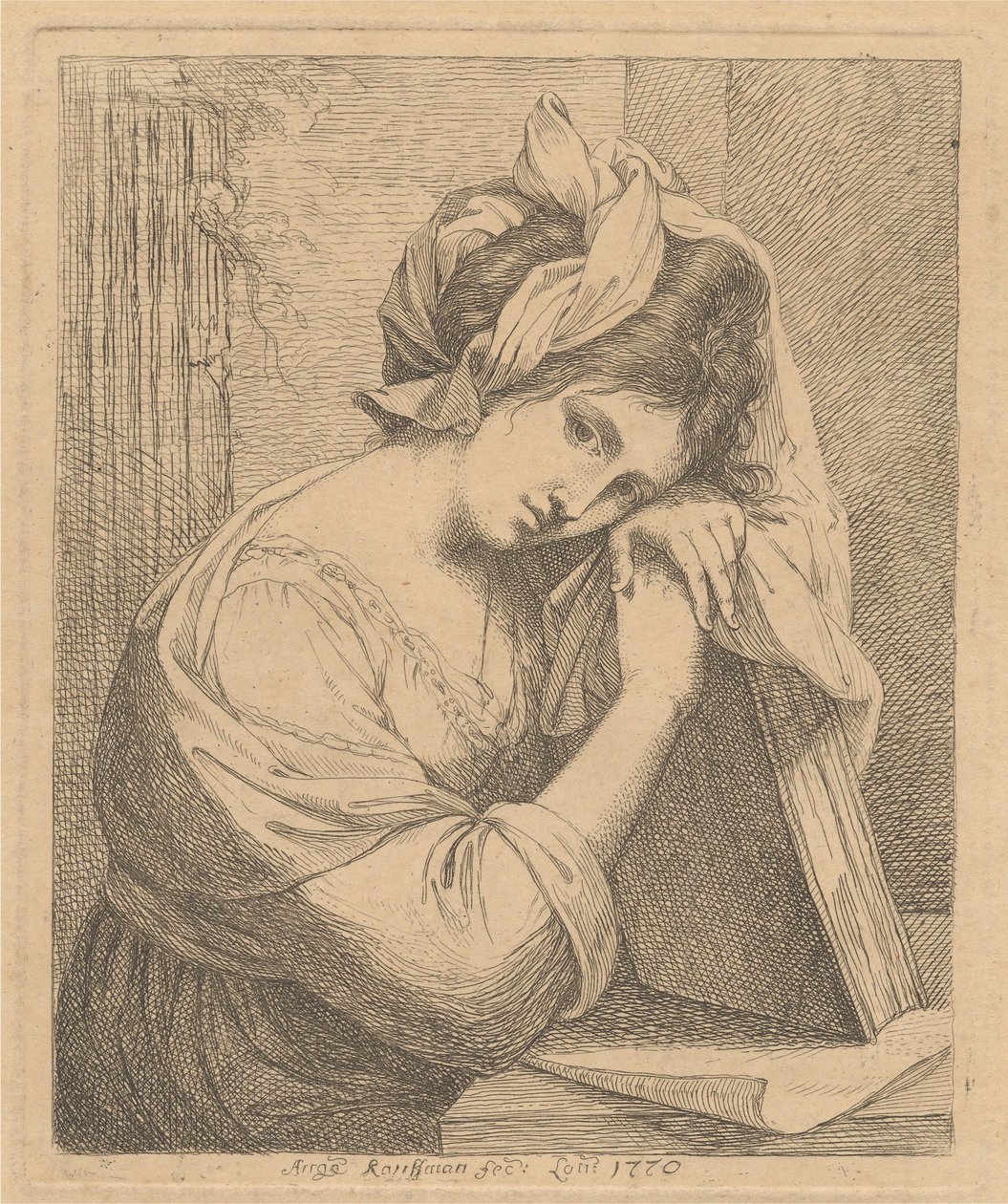 Jonge vrouw in gedachten door Angelica Kauffmann