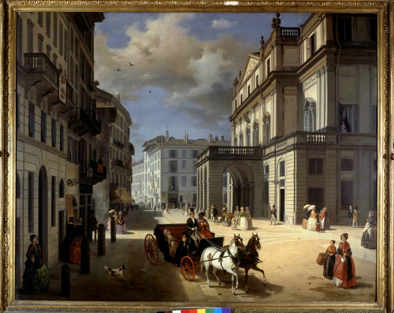 Voorstelling van de Plaza de la Scala in Milaan door Angelo Inganni. 19e eeuw. Pinacoteca di Brera, Milaan. door Angelo Inganni