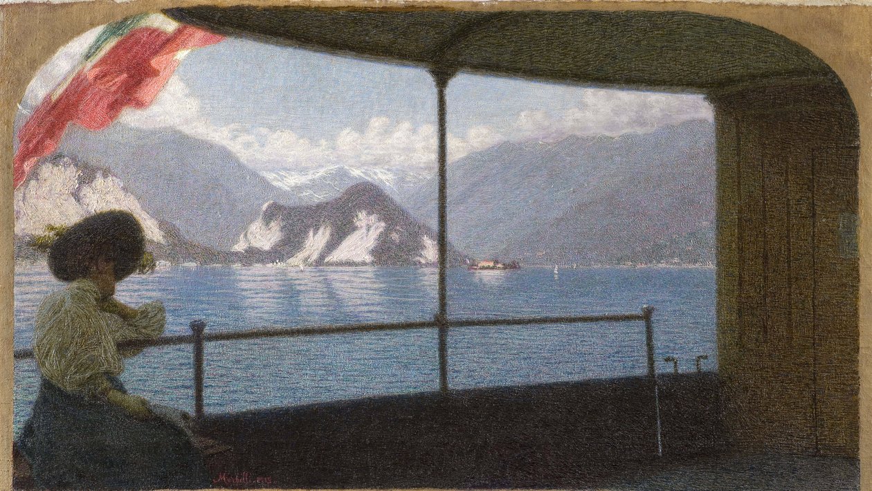 Een boot op het Lago Maggiore door Angelo Morbelli