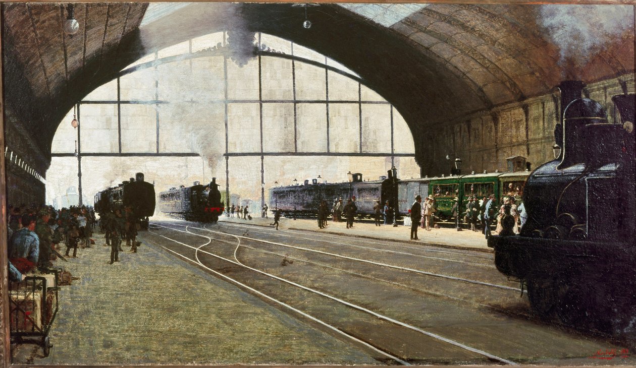 Centraal station van Milaan door Angelo Morbelli