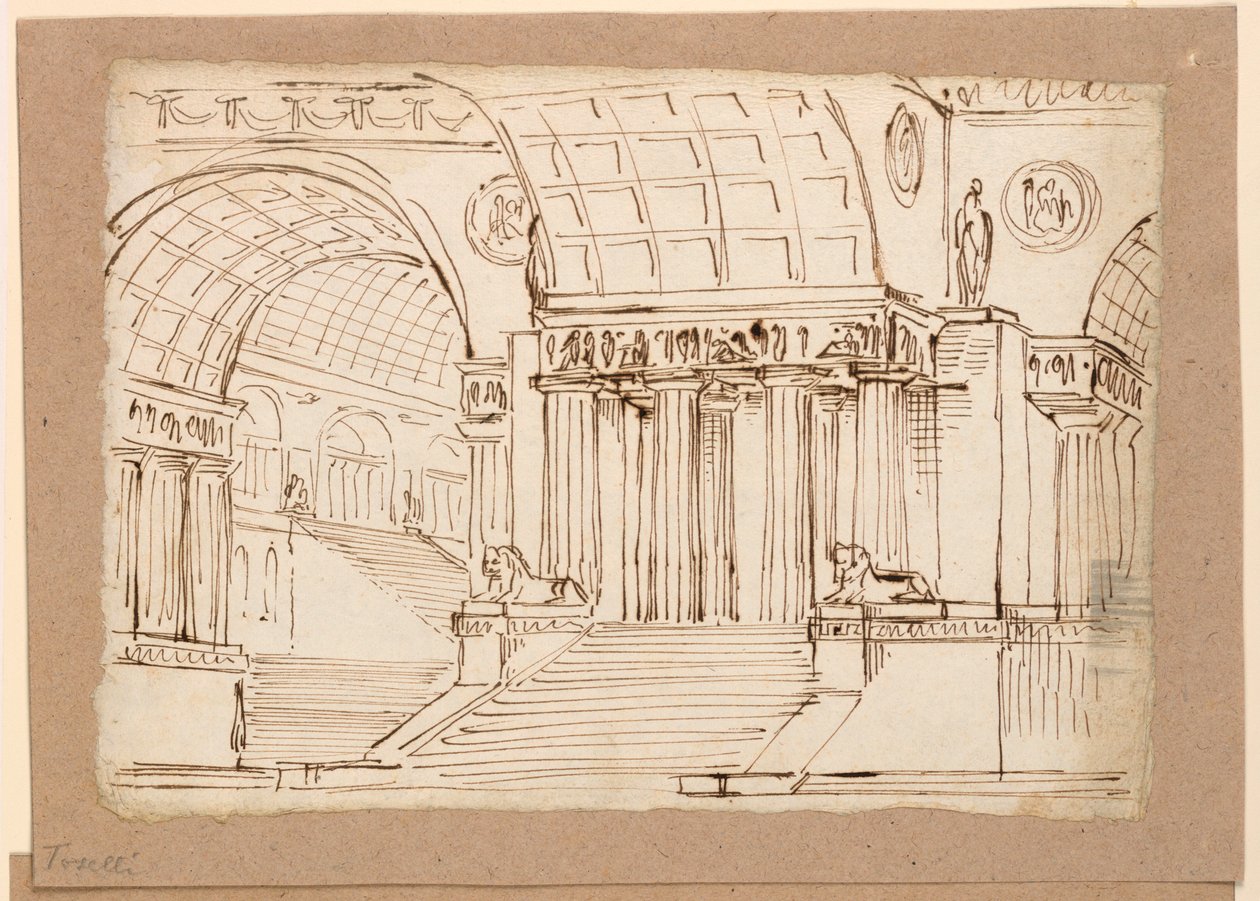 Toneelontwerp, antiek gebouw met gewelven door Angelo Toselli