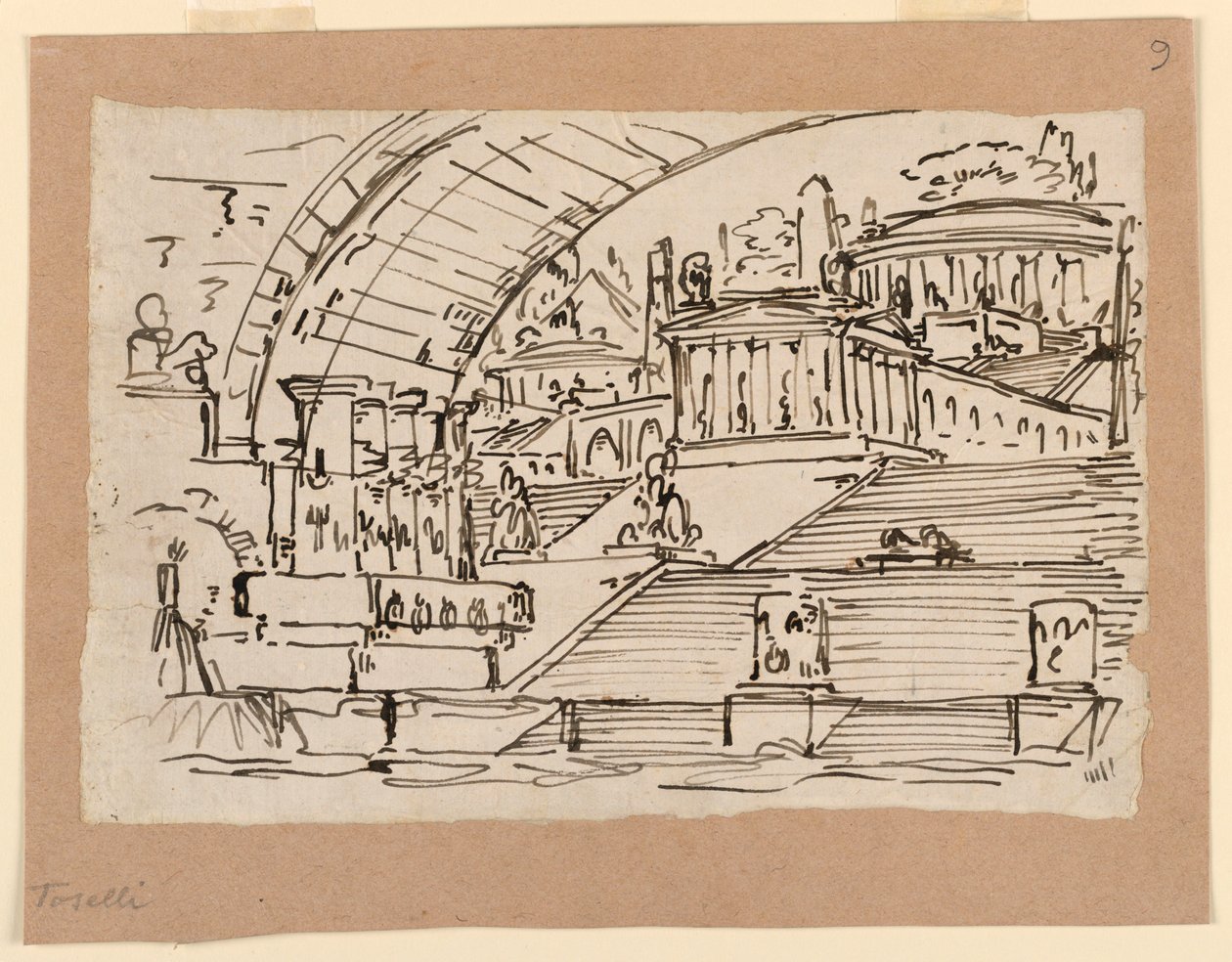 Toneelontwerp, imaginaire stad door Angelo Toselli