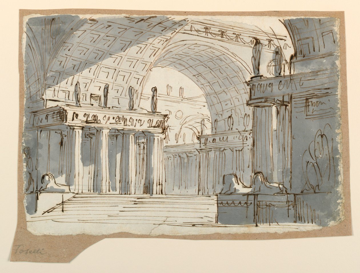 Toneelontwerp, gewelfd klassiek gebouw door Angelo Toselli