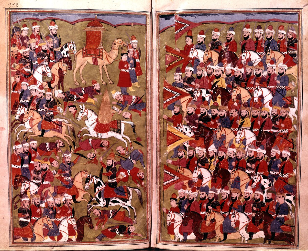 Het leger van Aicha bij de Slag om Djamal in 656, illustratie uit Hamla-i-Haydari, door Mirza Muhammad Rafi Bazil, 1808 door Indian School