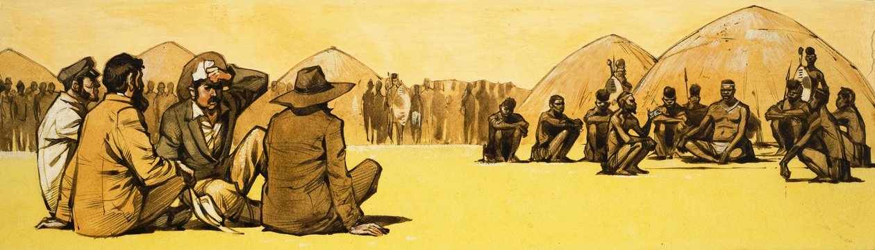Pioniers onderhandelen met stamhoofden in Afrika door Angus McBride