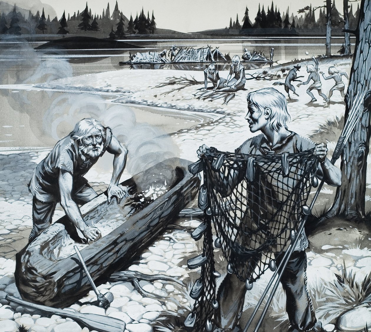 De bosbewoners van Scandinavië (gouache op papier) door Angus McBride