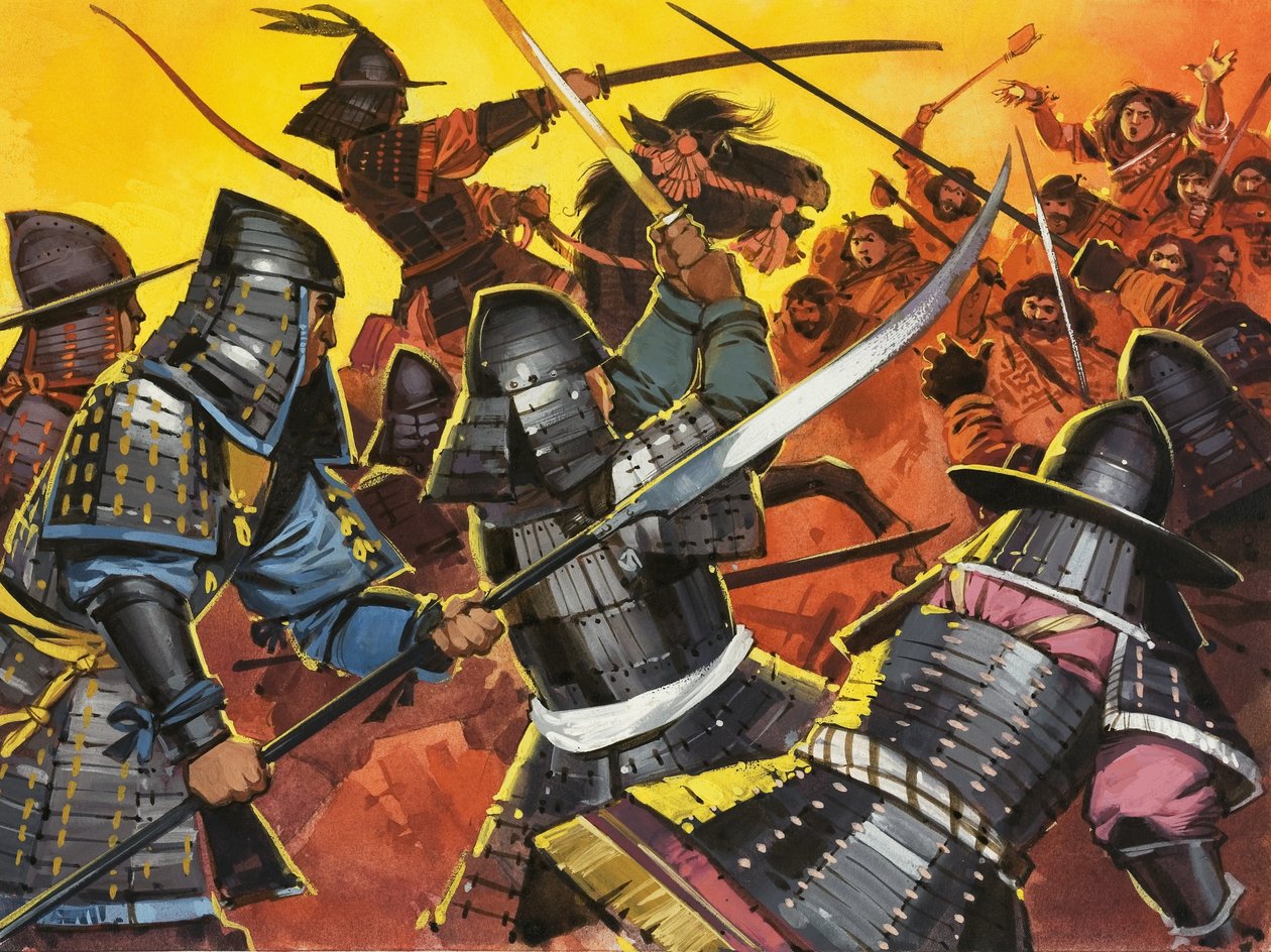 Ongeïdentificeerde Japanse krijgers in gevecht door Angus McBride