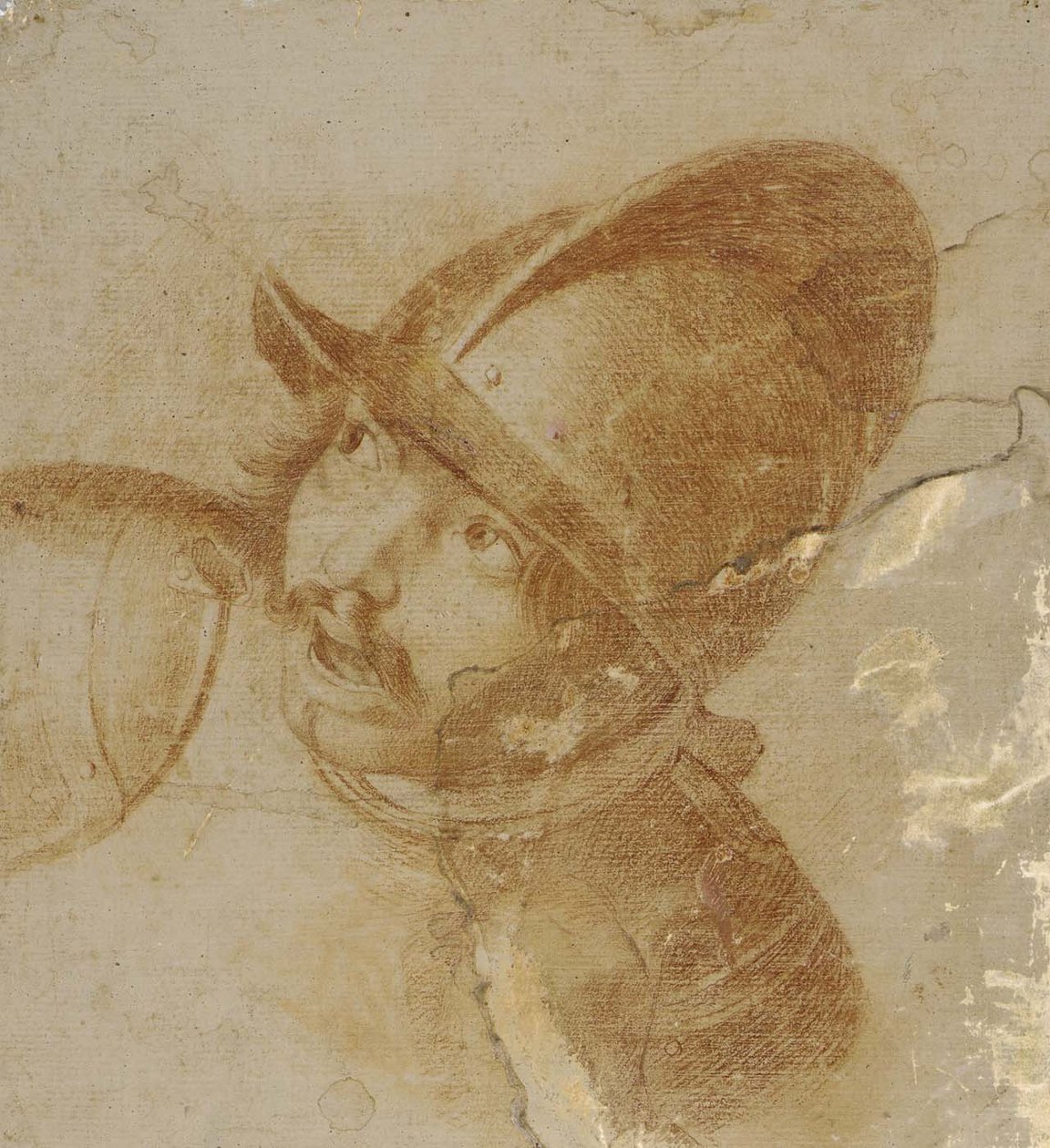 Hoofd van een soldaat met helm door Aniello Falcone