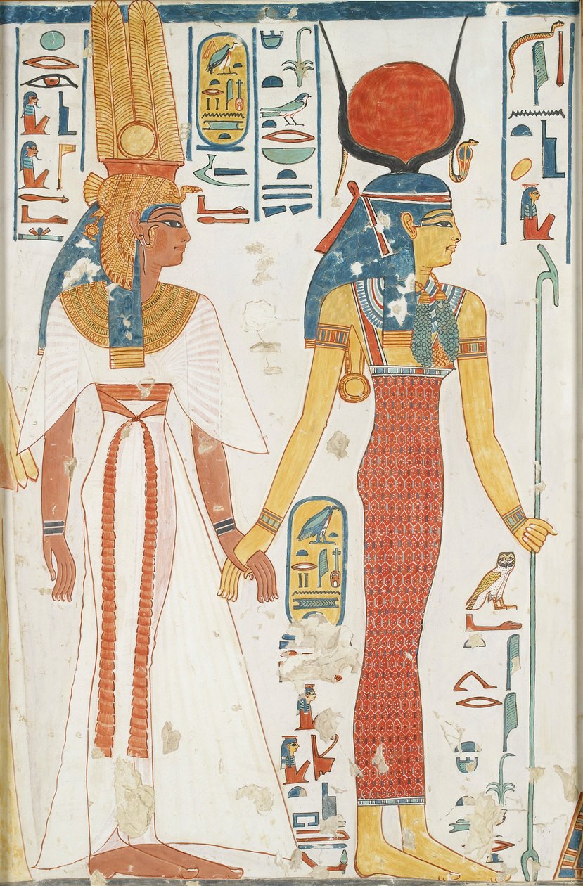 Kopie van muurschildering uit het graf van koningin Nefertari, Thebe, 20e eeuw door Anna