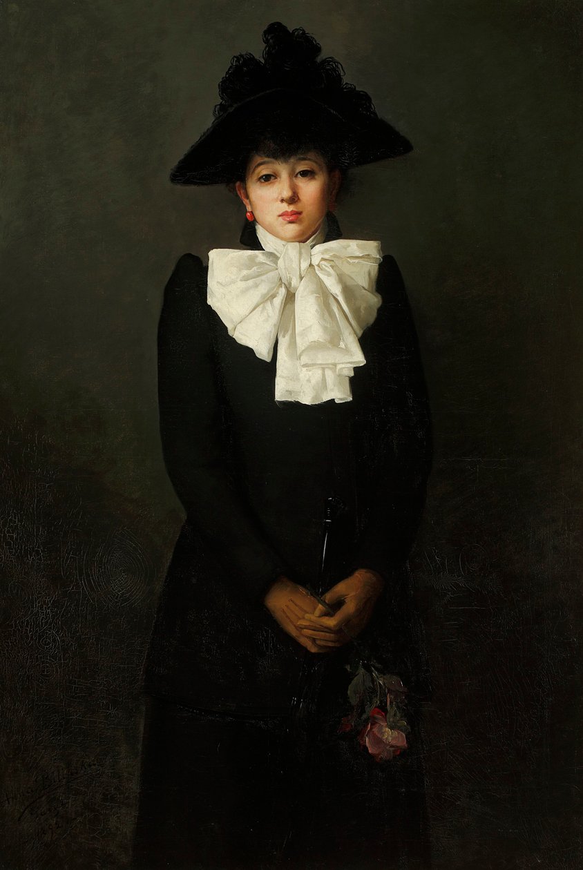 Portret van een jonge vrouw met een roos in haar hand door Anna Bilińska Bohdanowicz