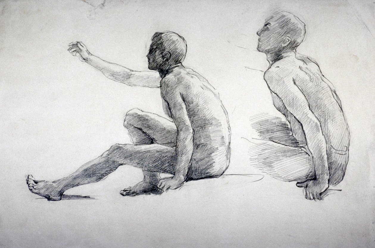 Twee studies van een zittende mannelijke naakt, ca. 1864-1930 door Anna Lea Merritt