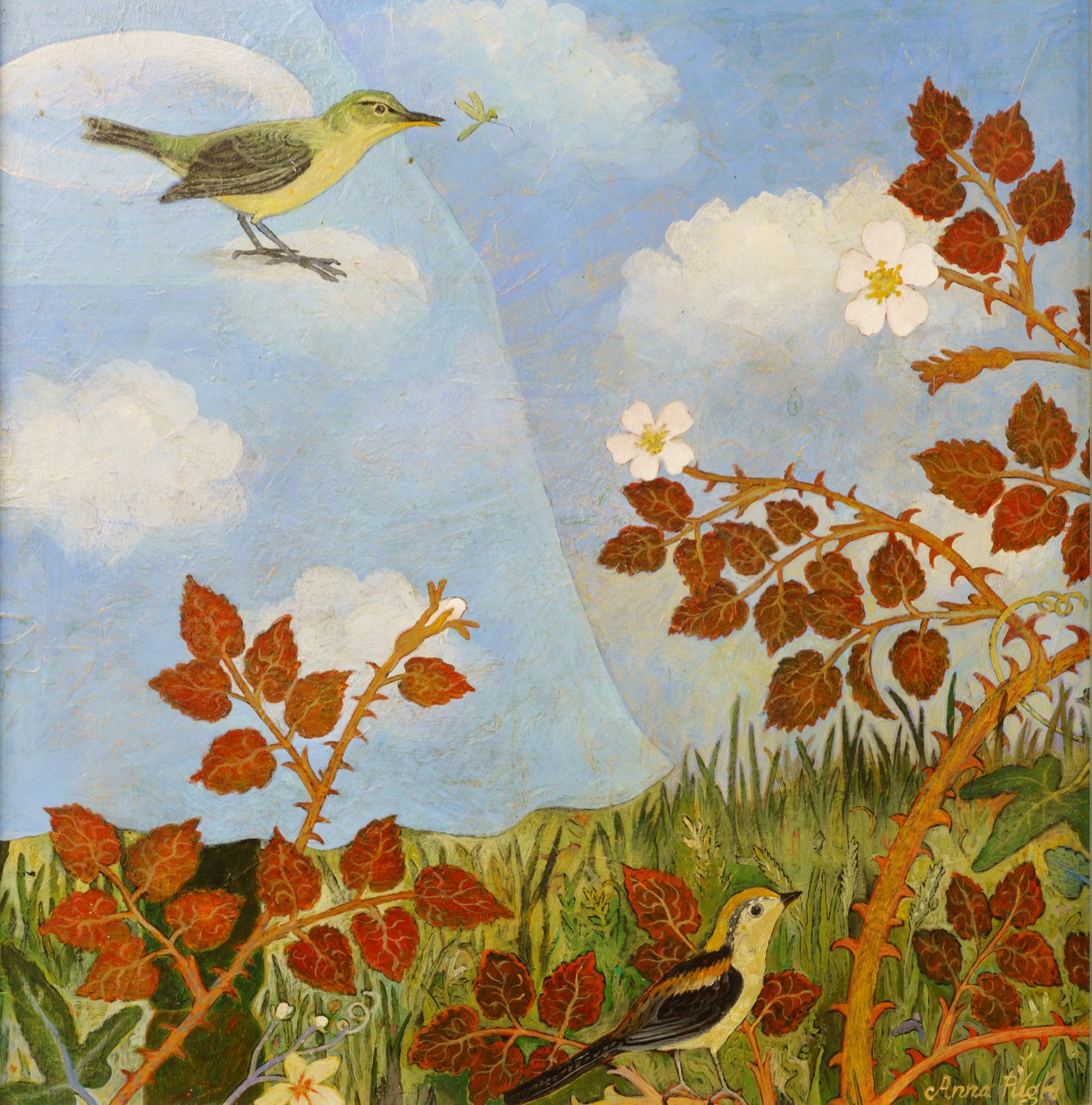Vogels op een wolk, 2023 (acryl) door Anna Pugh
