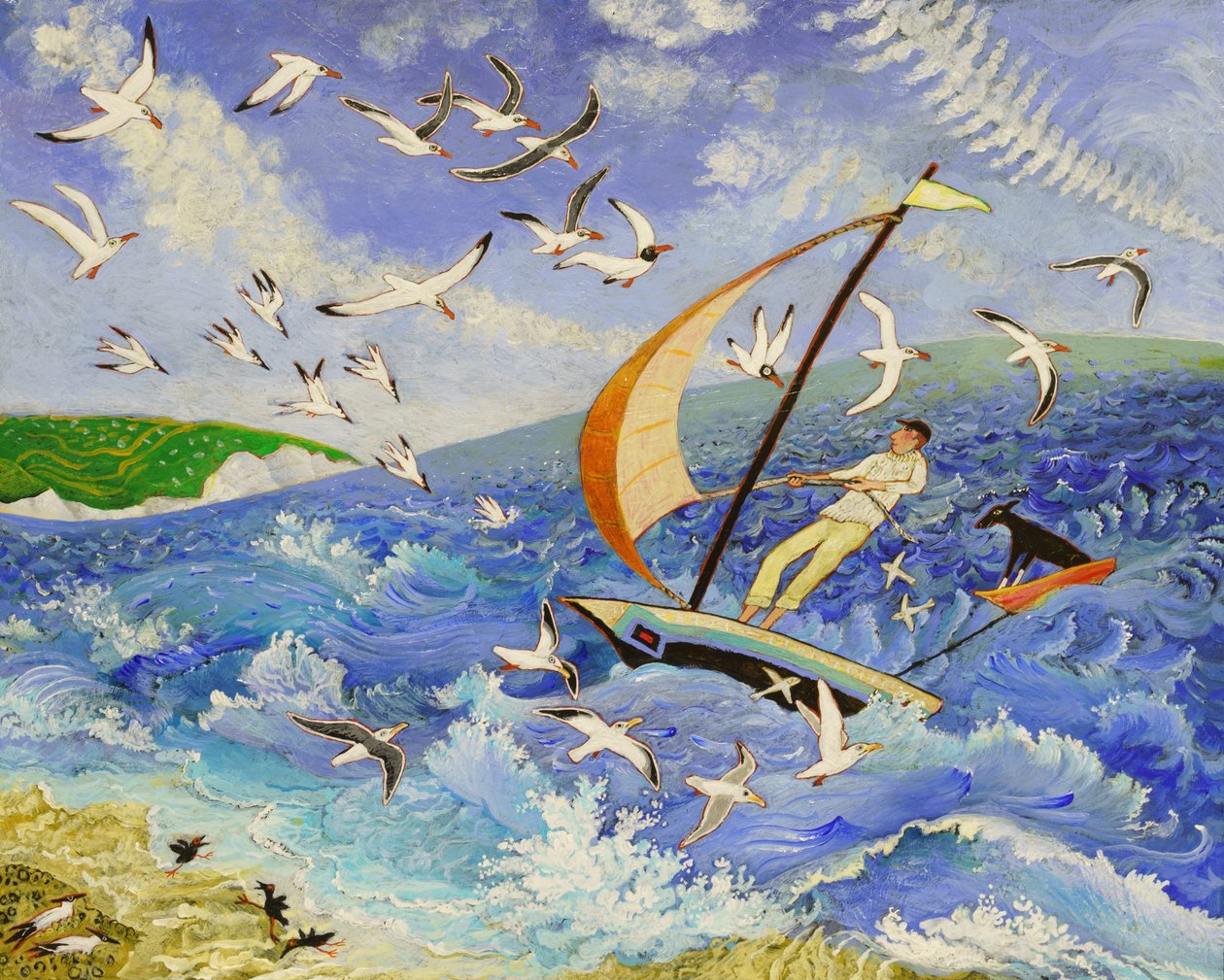 Wallace gaat naar zee, 2017 (acryl) door Anna Pugh
