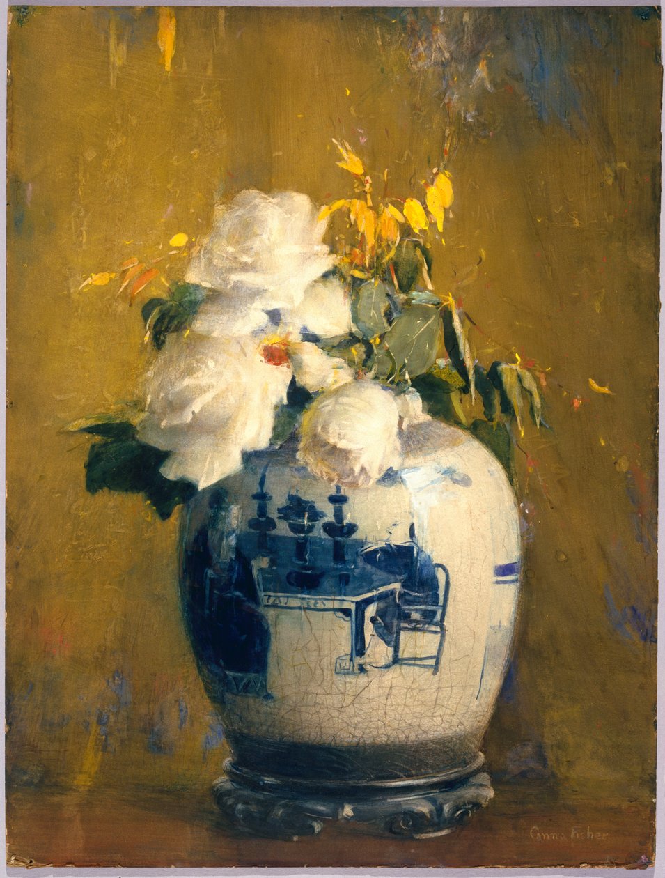 De witte rozen, vóór 1922 (dekkende aquarel, grafiet, vleugjes pastel en vleugjes transparante aquarel op crèmekleurig, matig dik papier met een lichte textuur op houtpulpkarton) door Anna S. Fisher