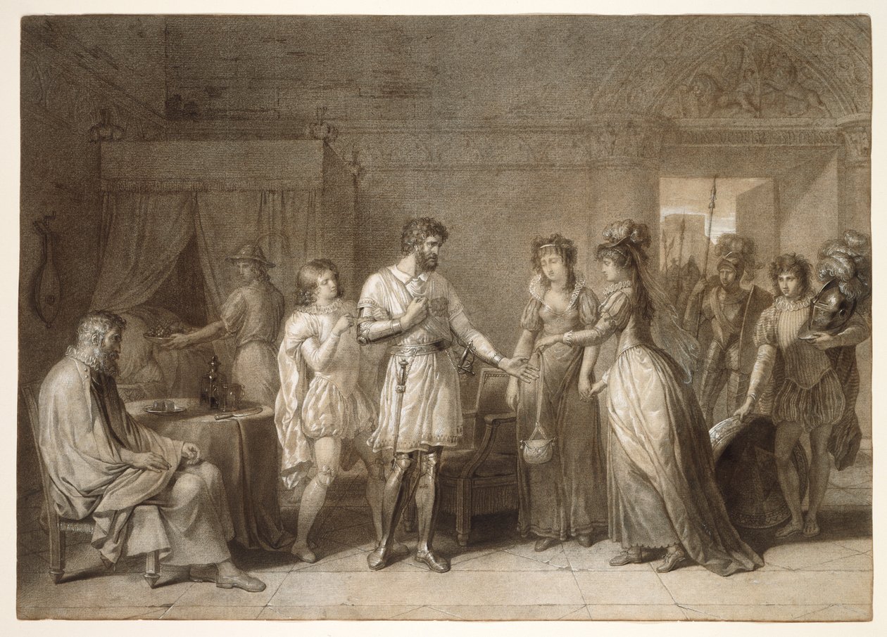 Bayard weigert de cadeaus van zijn gastvrouw, in Brescia door Anne-Louis Girodet de Roucy-Trioson