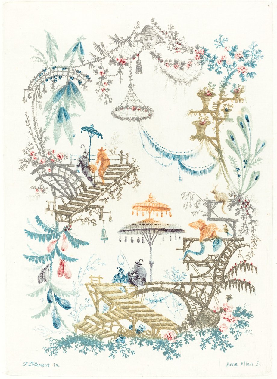 Chinese arabesk met een dubbele parasol, ca. 1795 door Anne Allen