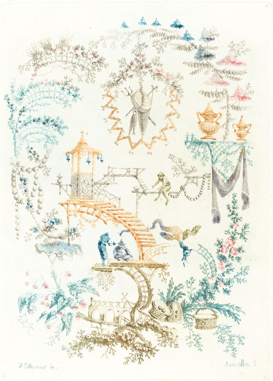 Arabesk met een Aap door Anne Allen after Jean Baptiste Pillement