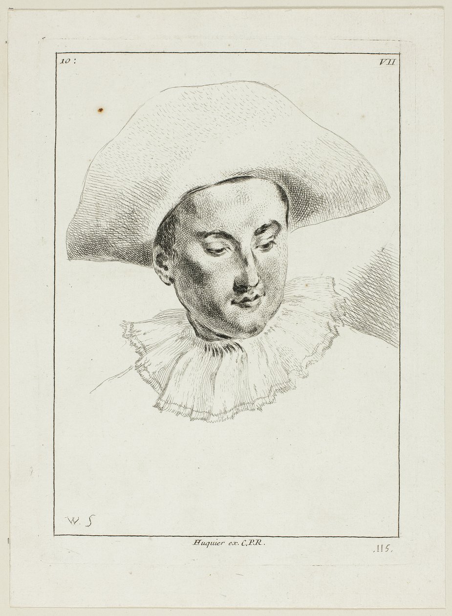 Mannenhoofd (met hoed en kraag) door Anne Claude Philippe Caylus