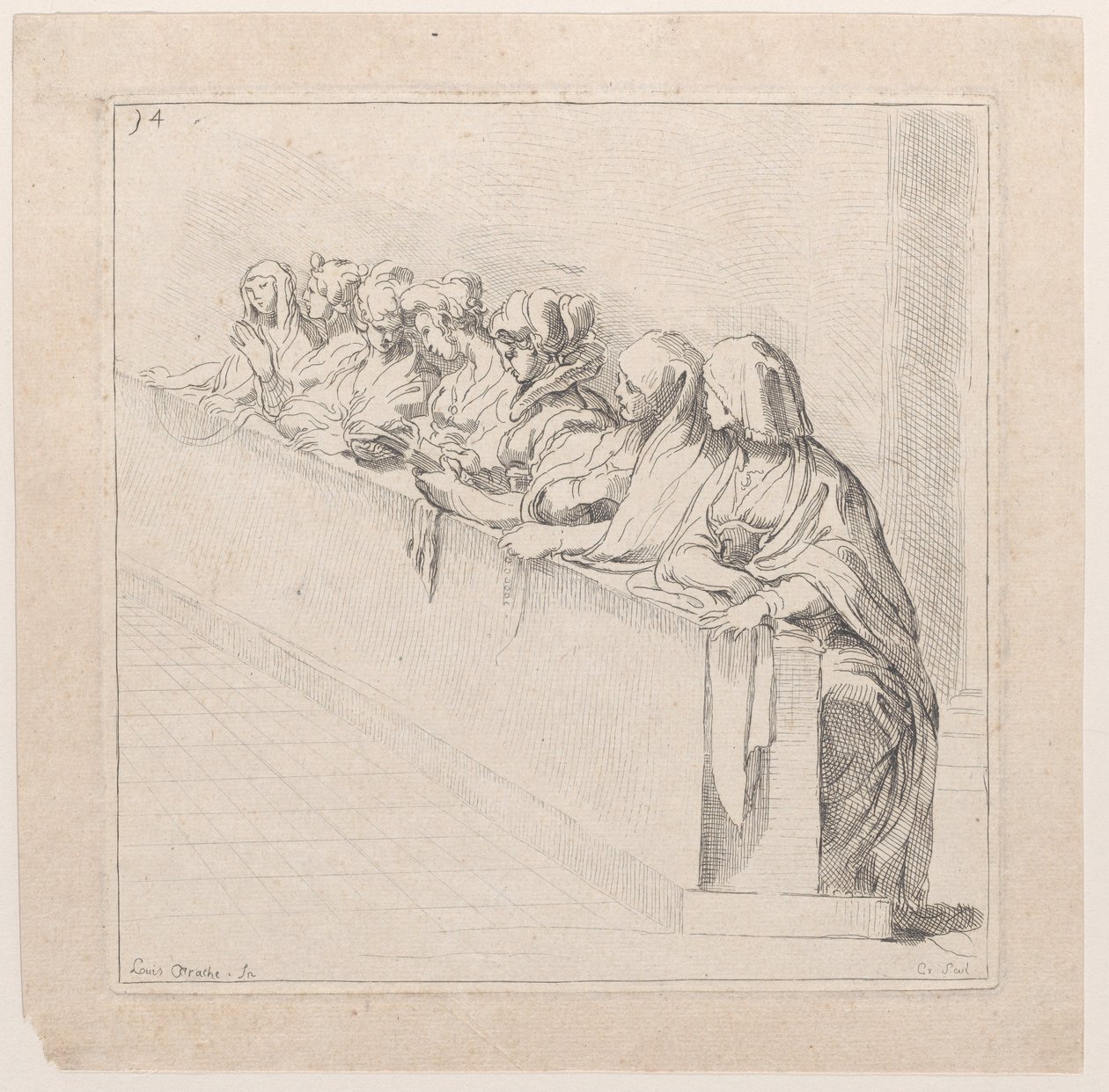 Zeven Vrouwen Zittend Achter een Lage Muur, 18e eeuw door Anne Claude Philippe de Caylus