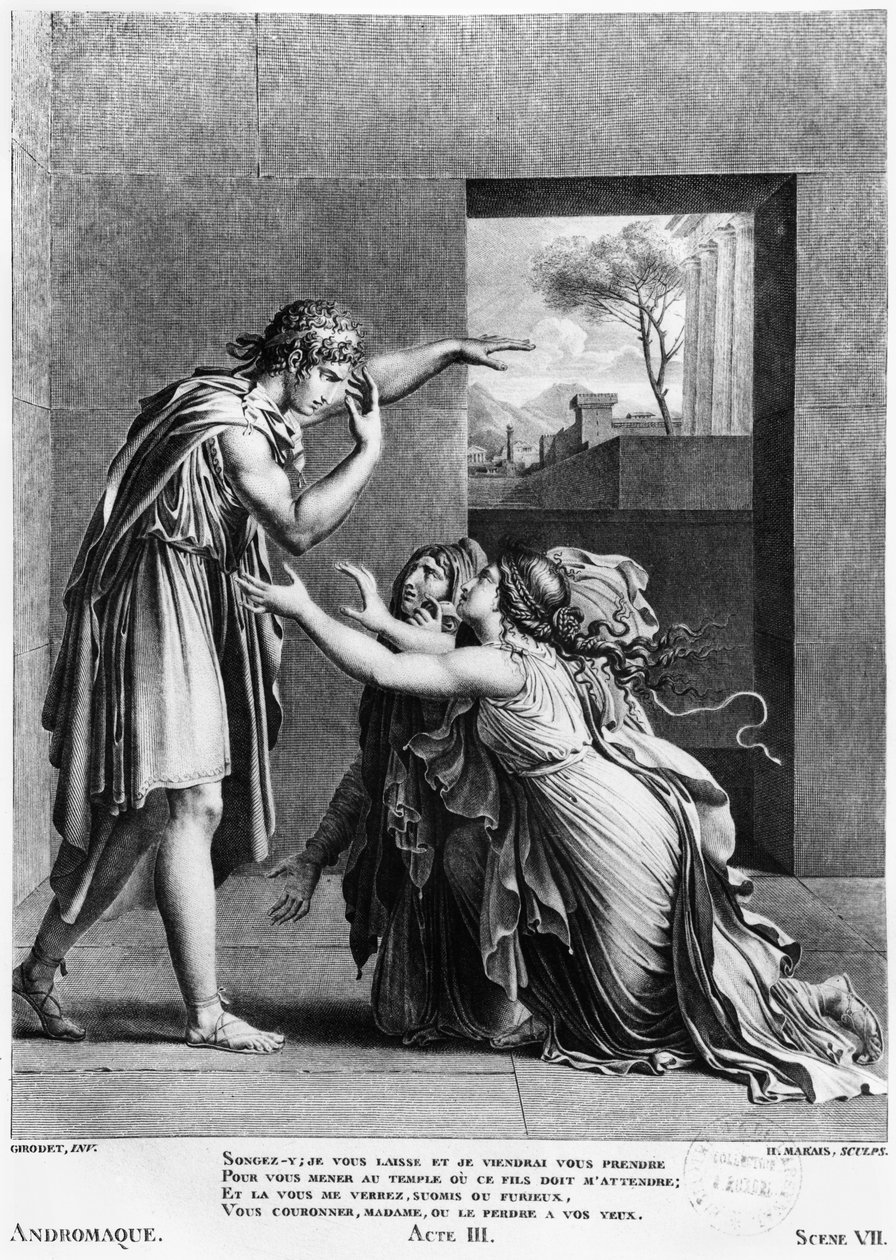 Andromache aan de voeten van Pyrrhus, illustratie uit Act III Scene 7 van 