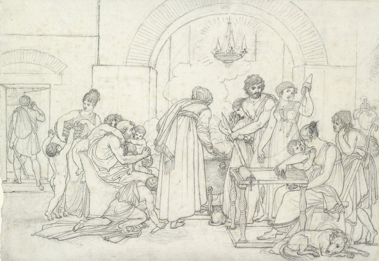 Rustiek Interieur in de Oudheid door Anne Louis Girodet de Roucy Trioson