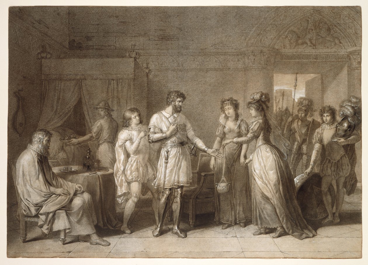 Bayard weigert de cadeaus van zijn gastvrouw, in Brescia door Anne Louis Girodet de Roussy Trioson