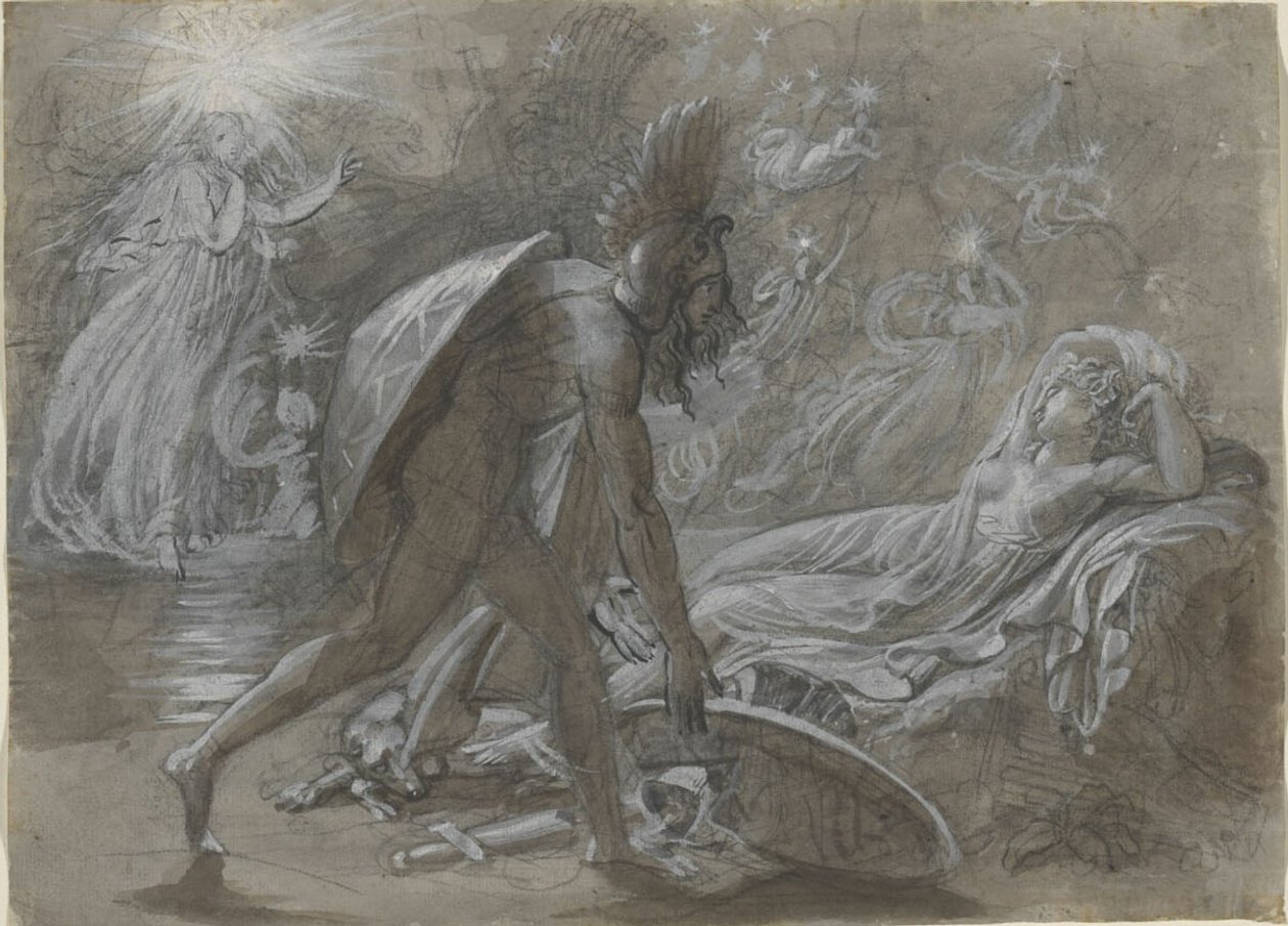 Fingal treurt om het lichaam van Malvina, uit Ossian