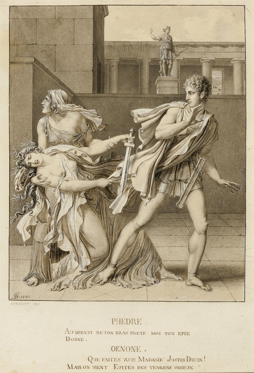 Phaedra, die haar passie heeft verklaard, probeert zichzelf te doden met het zwaard van Hippolytus door Anne Louis Girodet de Roussy Trioson