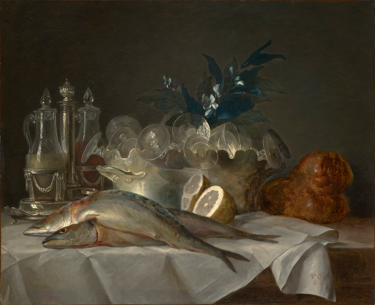 Stilleven met makreel door Anne Vallayer-Coster
