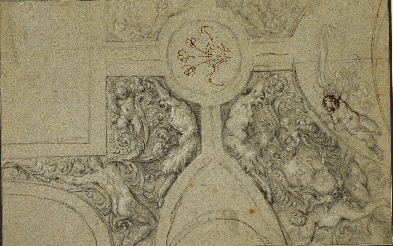 Ontwerp voor het decoratieve kader van het plafond voor de Camerino Farnese door Annibale Carracci