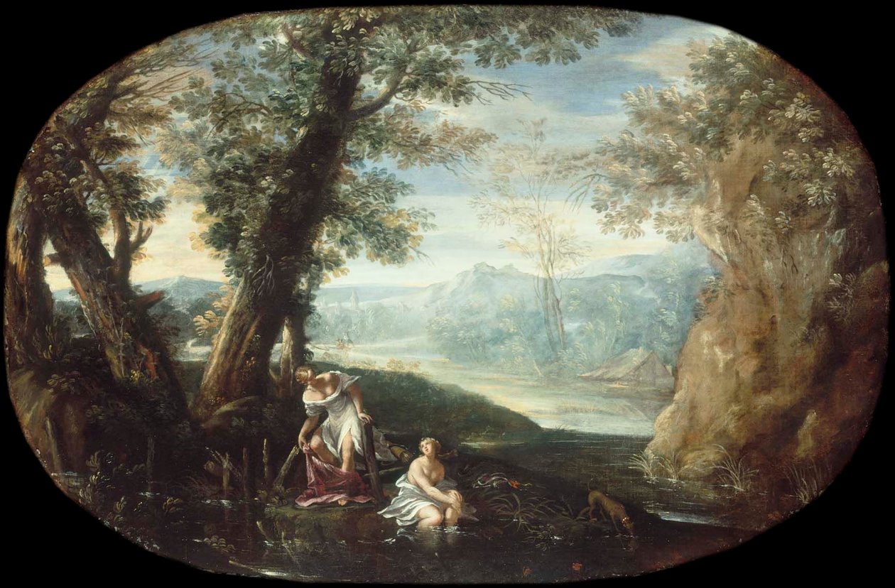 Landschap met badende vrouwen door Annibale Carracci