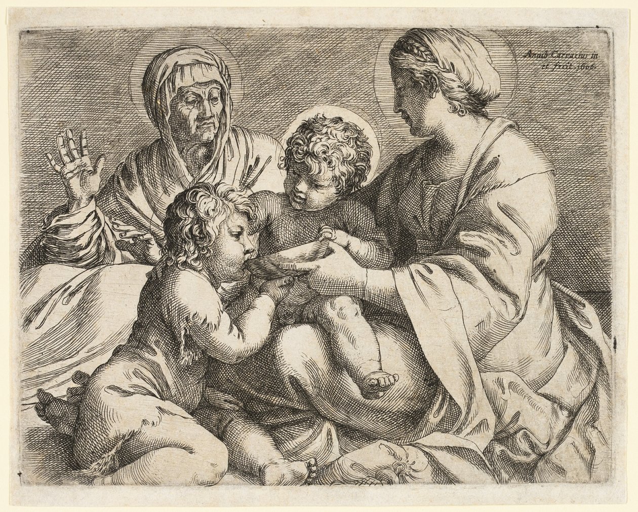 Madonna en Kind met Heiligen Elizabeth en Johannes de Doper door Annibale Carracci