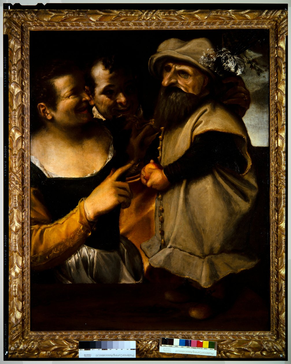 Man en vrouw bewonderen een kind in vermomming, ca. 1582-85 door Annibale Carracci