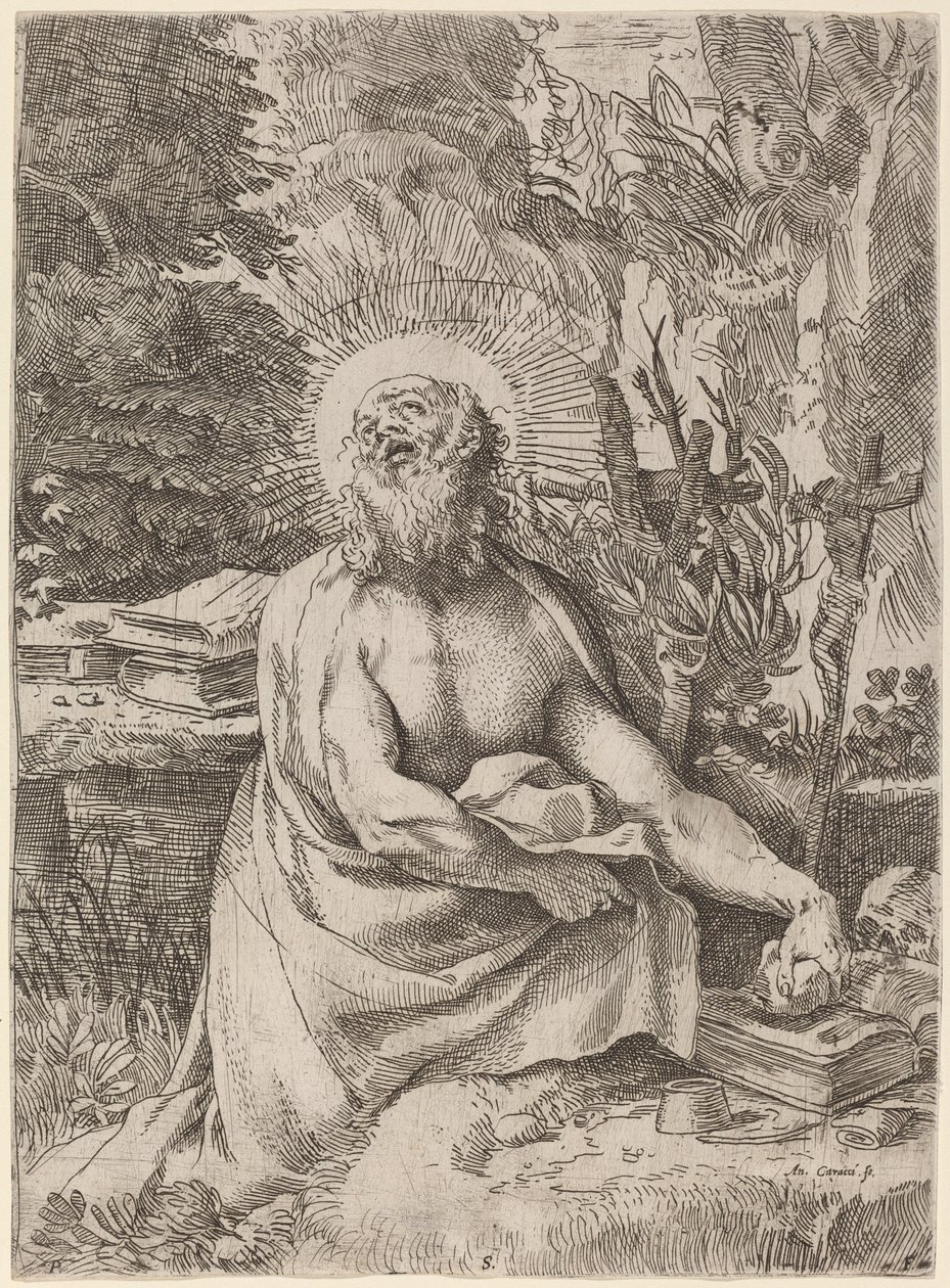 Sint-Hieronymus in de wildernis door Annibale Carracci