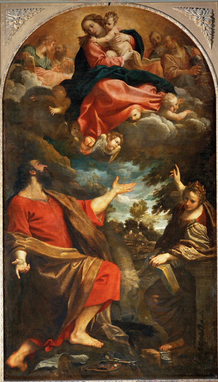 De Maagd verschijnt aan Sint Lucas en Sint Catharina ... door Annibale Carracci