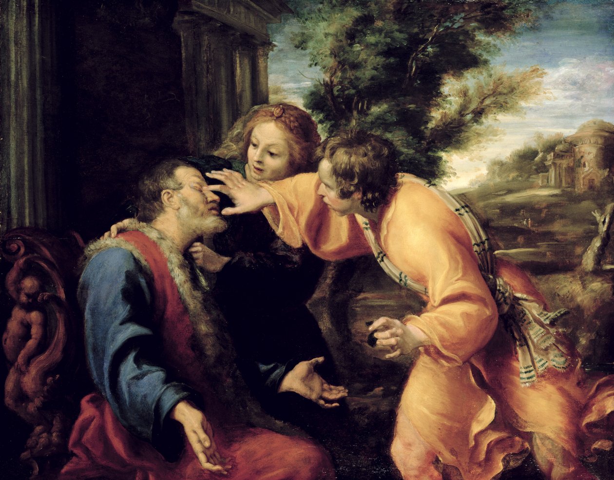De jonge Tobias geneest zijn blinde vader door Annibale Carracci