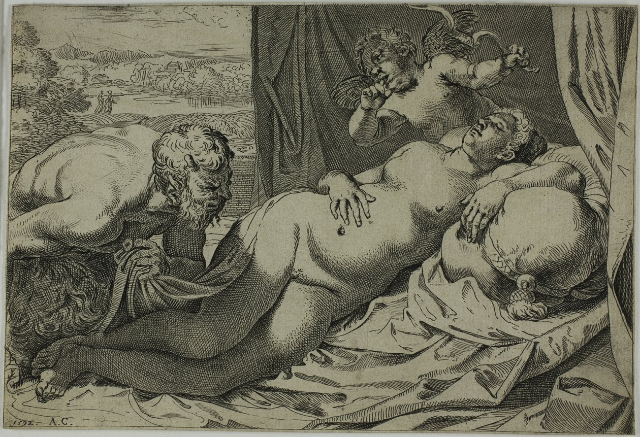 Venus en Satyr door Annibale Carracci